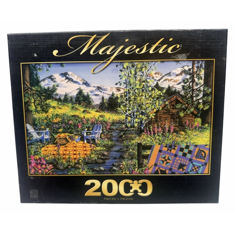 Sure-Lox Majestic 2000 Piece Jigsaw Puzzle Mountain Cabin New Sealed 39" x 27"
